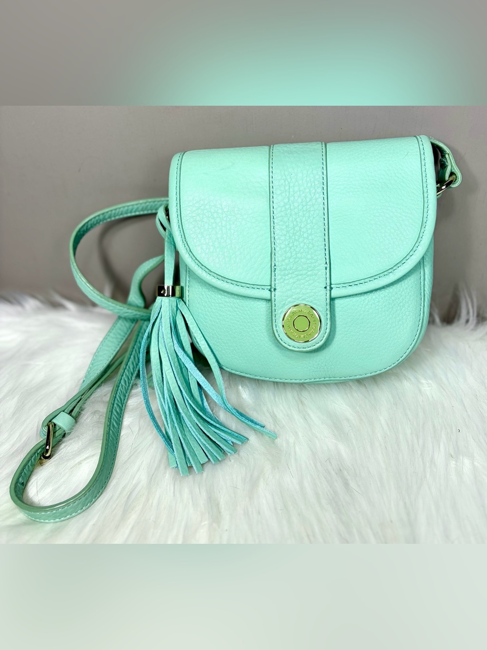 ISAAC MIZRAHI  Mint Leather Crossbody with Tassel